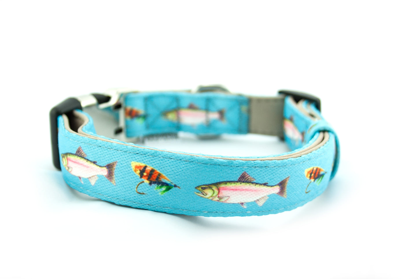 'Leaping Salmon' Printed Webbing and soft Neoprene Dog Collar