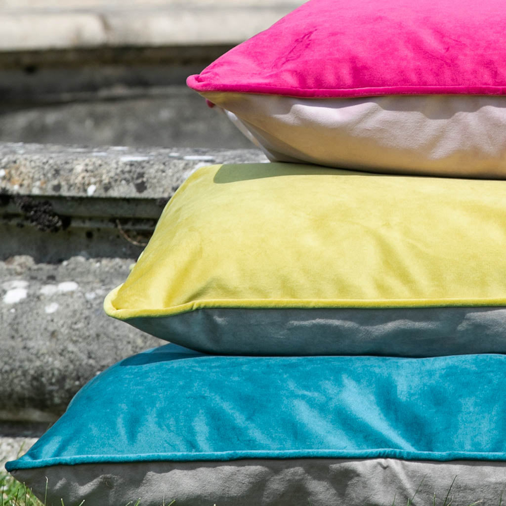 DOG BEDS - VELVET TEAL & BEIGE