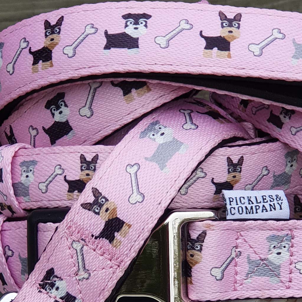 'Pink Doggies' Printed Webbing and soft Neoprene Dog Collar