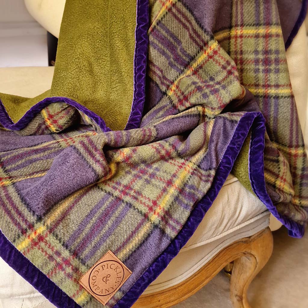 Purple Tartan Polar fleece Dog Blanket