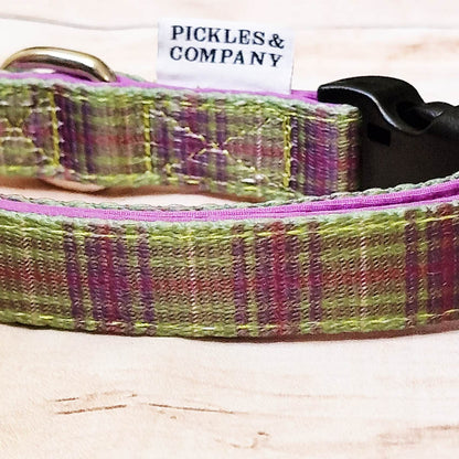 Green, Purple and Plum Tartan Printed Webbing and soft Neoprene Dog Collar