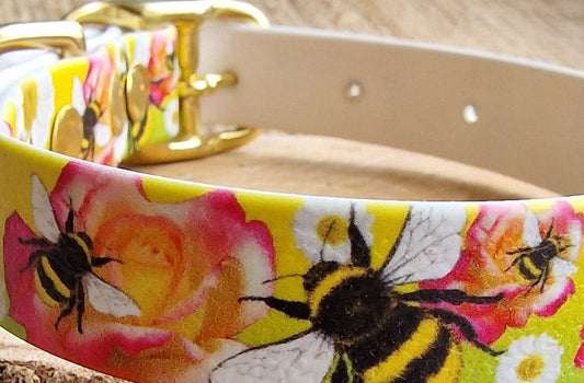 Roses and Bees printed Vegan Leather Collar..