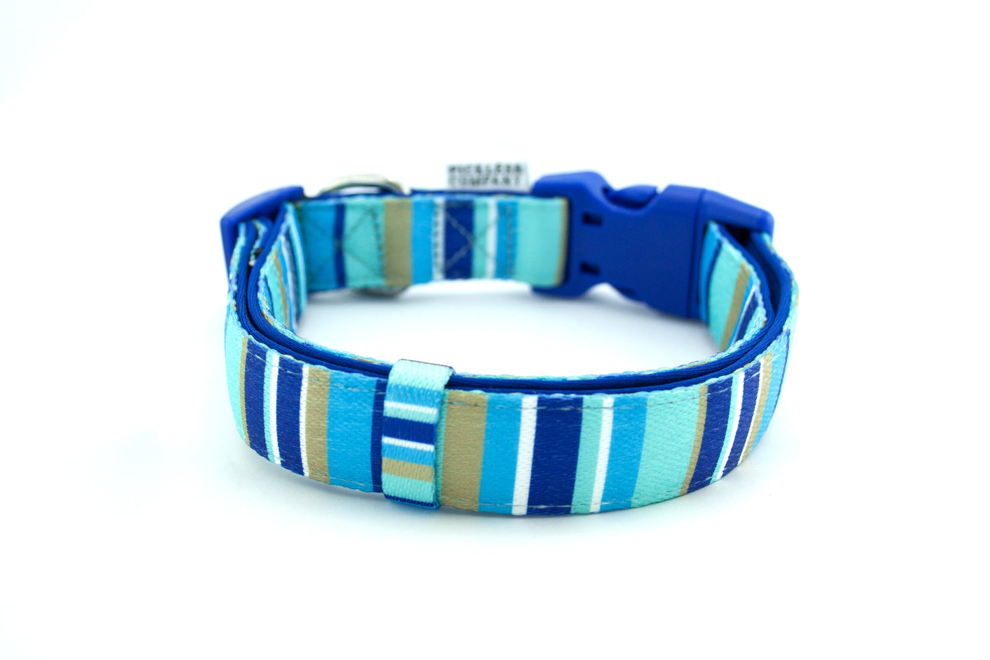 ' BLUE STRIPES' Printed Webbing and soft Neoprene Dog Collar