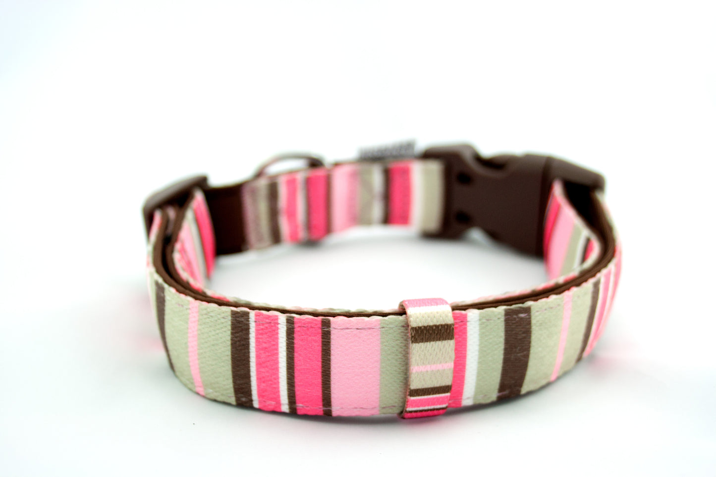 'Pink Candy Stripes' Printed webbing and soft Neoprene Collar PINK STRIPES