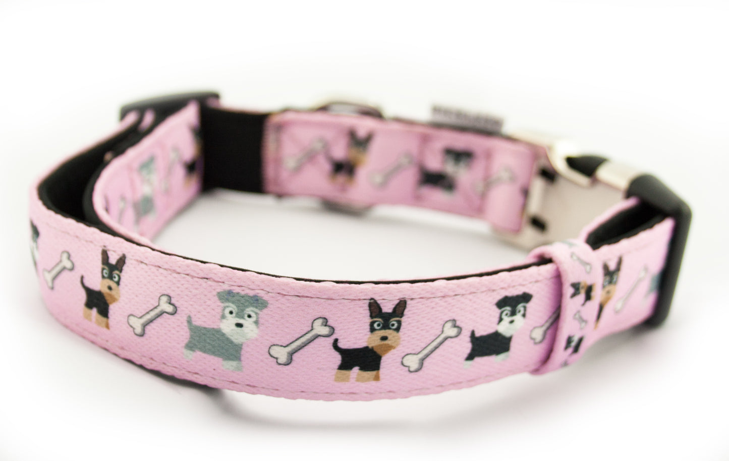 'Pink Doggies' Printed Webbing and soft Neoprene Dog Collar