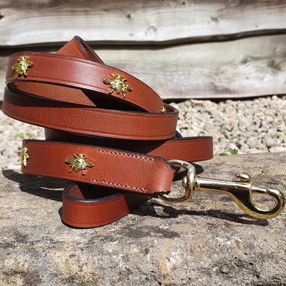 'The Bumble' Dark TAN Leather 'Bee' rivets Dog Lead.