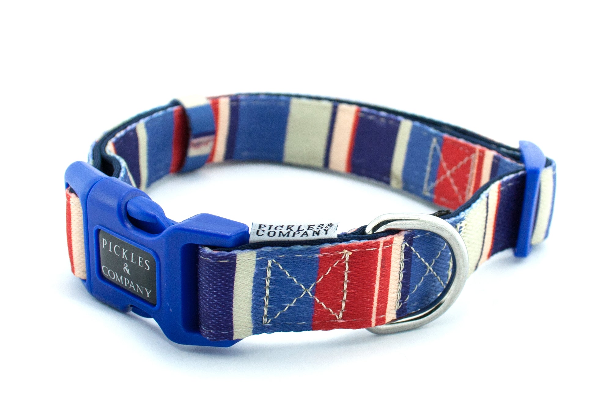 dog collar neoprene webbing stripes blue red