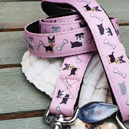 'Pink Doggies' Printed Webbing and soft Neoprene Dog Lead