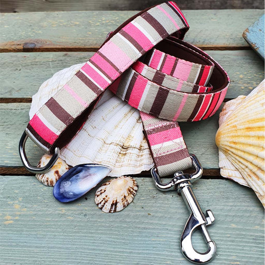 'PINK CANDY STRIPES' Printed Webbing and soft Neoprene Dog Lead