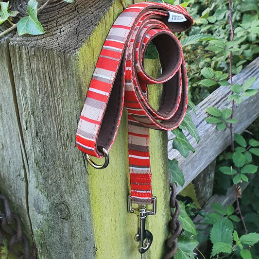 'RED STRIPES' Printed Webbing and soft Neoprene Dog Lead